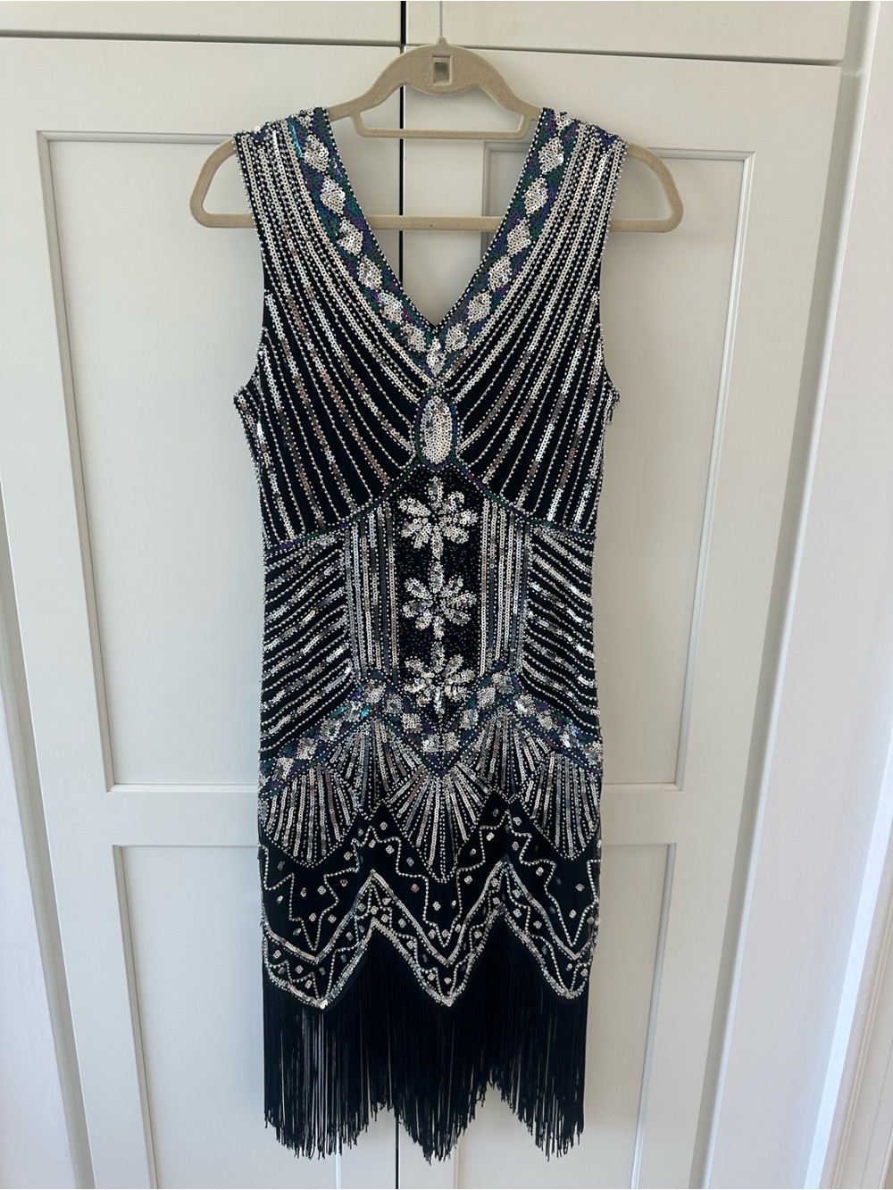 Embellished Black Beaded Fringe Midi Dress - Picture 3 of 3